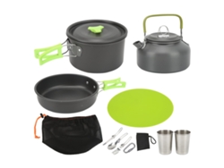 Kit De Cocina Portátil Para Camping Con Ollas, Hervidor Y Cubiertos Plegables Para Acampar Y Hacer Senderismo - Verde