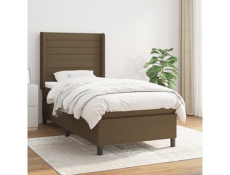 vidaXL Cama con somier y colchón 90x190 cm tela marrón oscuro