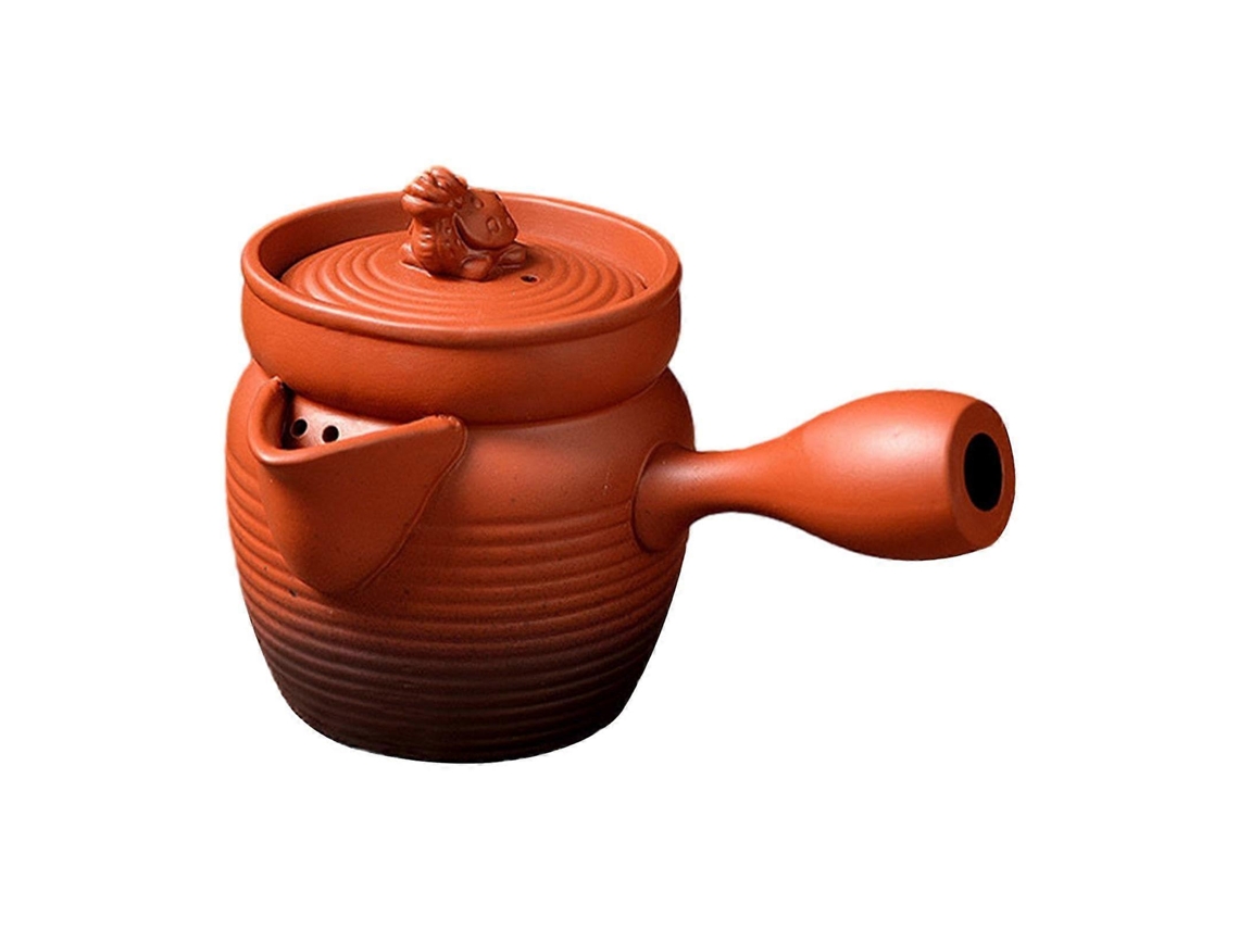 Tetera pequeña de cerámica de 260 ml con asa, tetera tradicional china para el hogar, excursiones y picnics, color rojo.