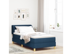 Cama Box Spring Con Colchón Tela Azul 90x190 Cm
