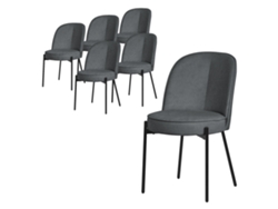 6 Sillas De Comedor Redondas Ml-design Antracita Poliéster Con Respaldo Y Patas De Metal