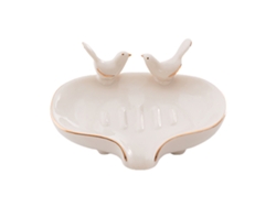 KOFIHETY Jabonera de cerámica con diseño de pájaro, jabonera autodrenante para baño, cocina y ducha, jabonera vintage de cerámica con drenaje automático para e