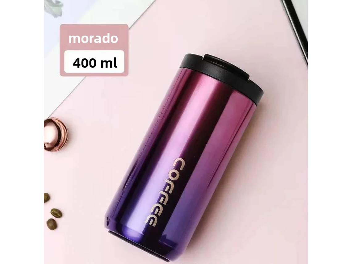 Caneca Térmica de Aço Inoxidável , Garrafa de Água Portátil com Design À Prova de Vazamentos. MDUG (roxa, 400ml)