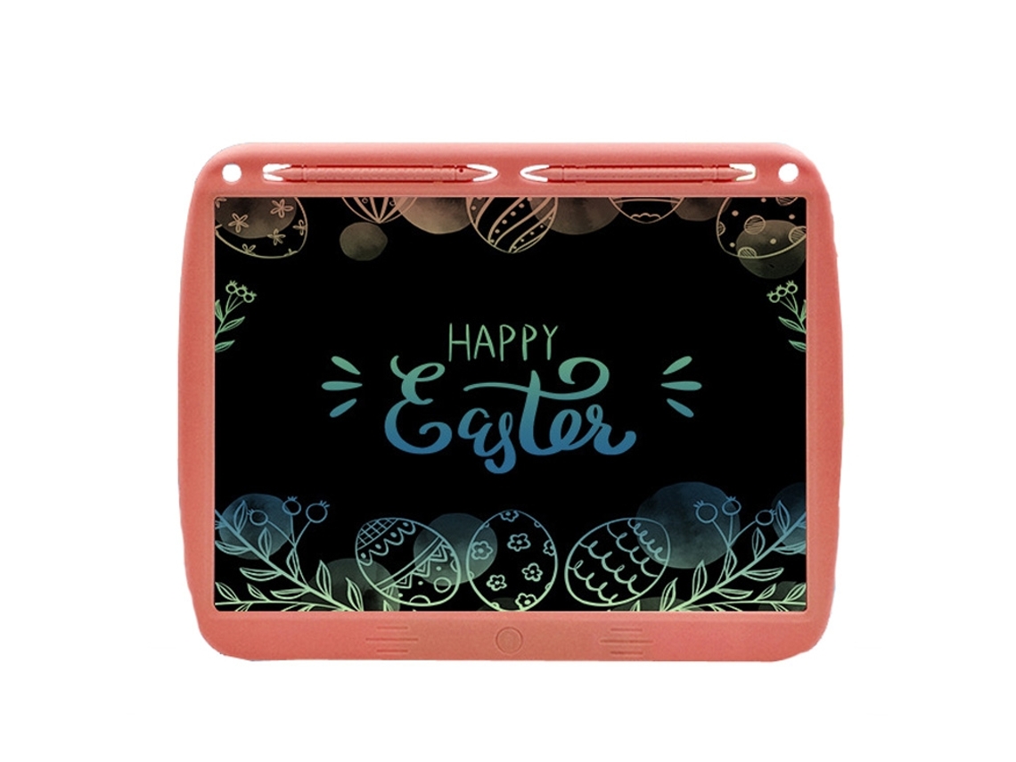 Tableta de escritura recargable de 15 pulgadas con línea colorida, tableta de escritura LCD con doble lápiz, tablero de dibujo para niños (rosa)
