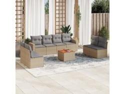 Conjunto de 9 sofás de jardín con cojines de mimbre beige de Dkd Home Decor