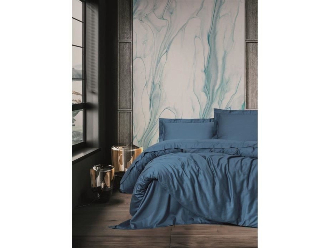 Juego De Cama - Funda Nórdica 220 X 240 Cm + 2 Fundas De Almohada 60 X 60 Cm - Satén De Algodón - Azul