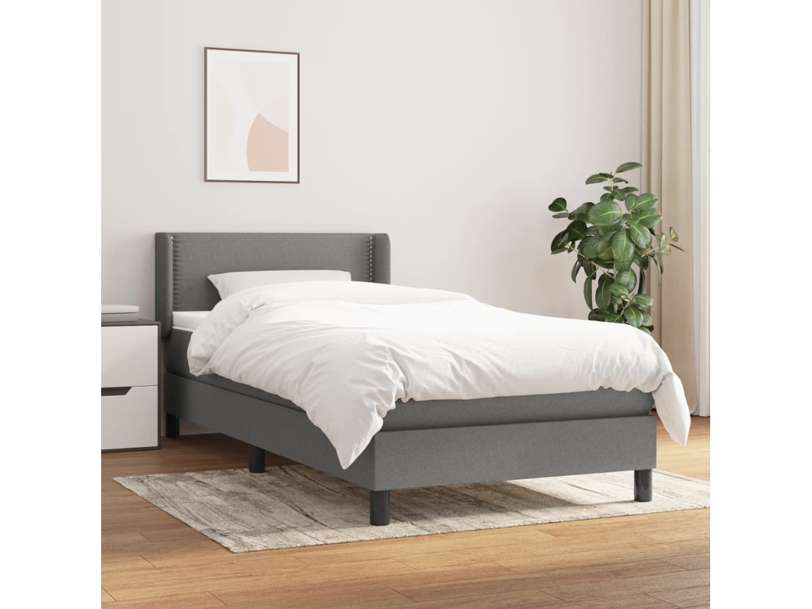 Cama Box Spring Con Colchón Tela Gris Oscuro 90x200 Cm