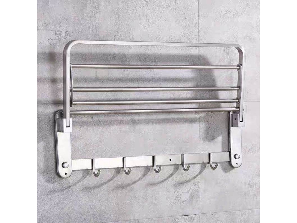 Toallero plegable de acero inoxidable, multifuncional, de pared, con gancho.