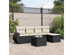 Conjunto de sofá de jardín de 6 piezas con cojines, mimbre sintético negro, DKD Home Decor