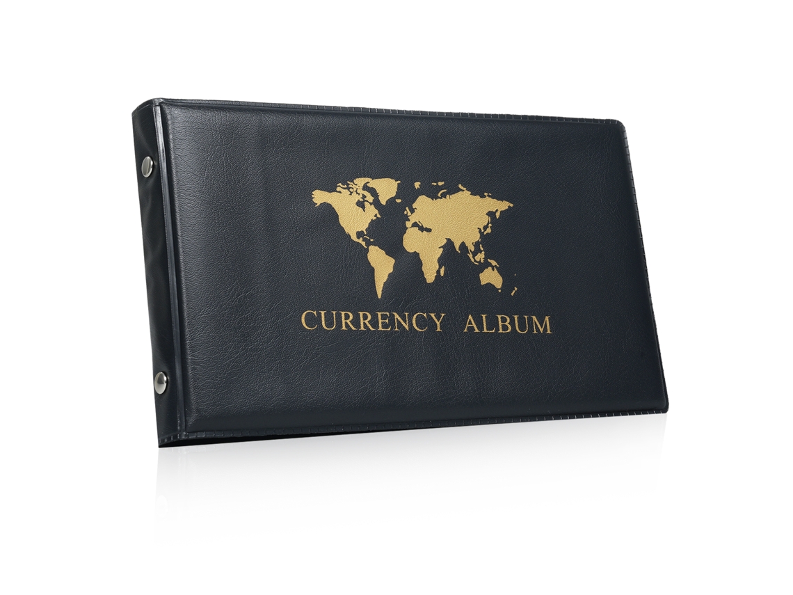 Álbum de Coleção de Notas com 40 Bolsos capa de couro PU transparente para moedas mundiais e selos | S/MARCA