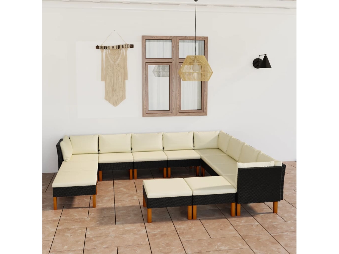 Conjunto de jardín de 12 piezas con cojines en mimbre sintético negro de DKD Home Decor