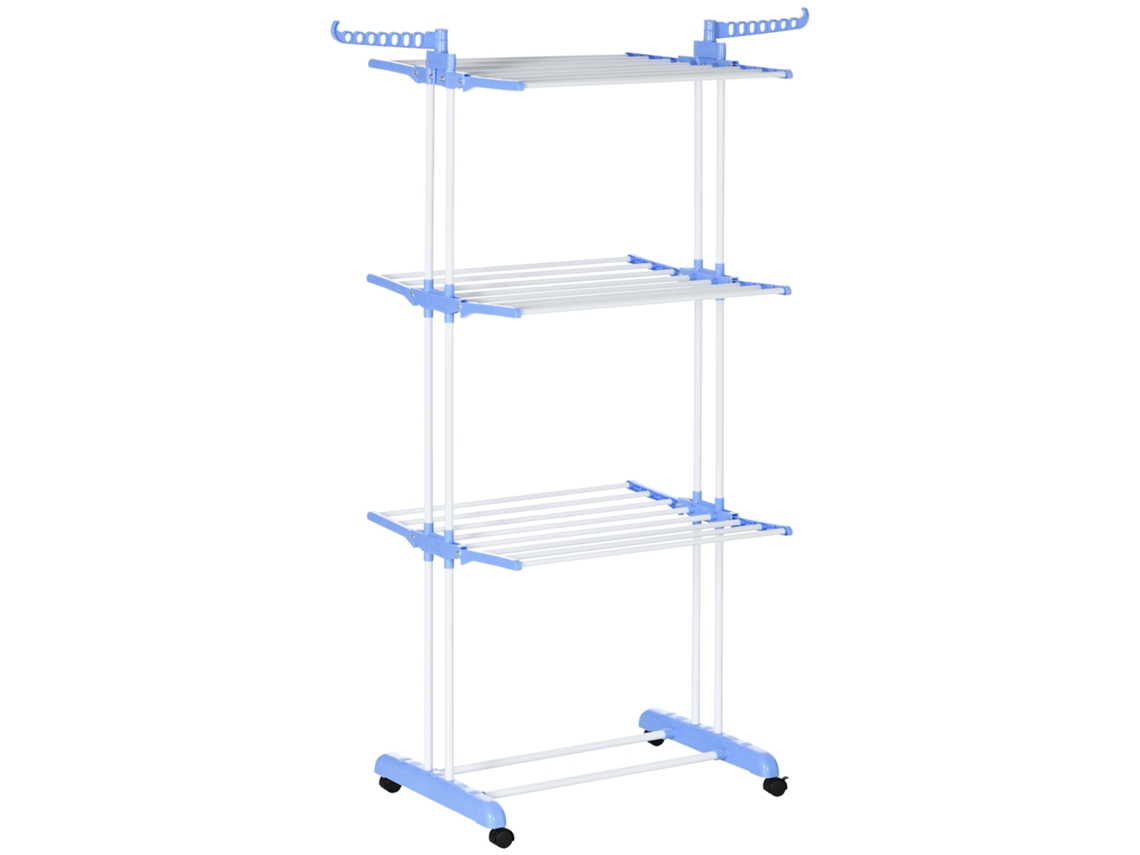 Torre de secado de ropa, 73 x 64 x 177 cm, extensible con ruedas, 4 niveles, para interior y exterior, acero, azul | Aosom.de Mc Star