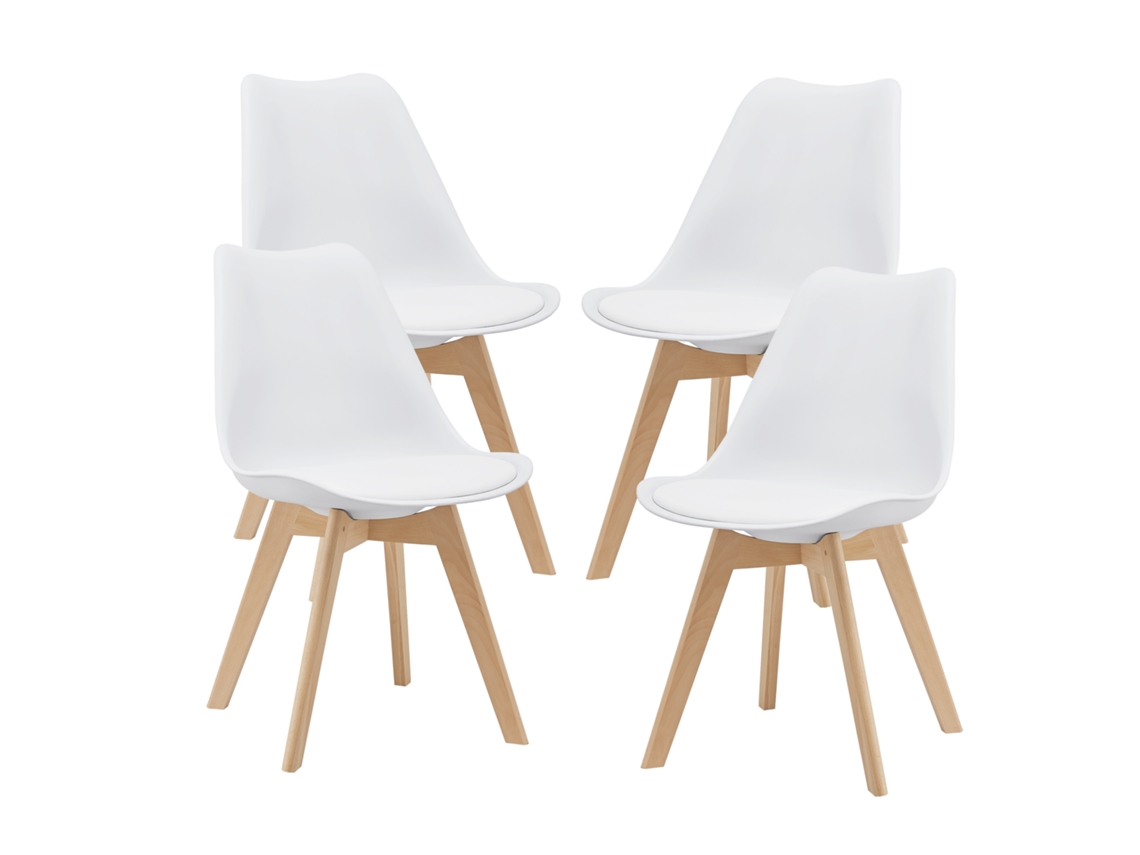 Juego de 4 sillas de comedor Fläten [EN.CASA] estilo escandinavo 82x49x54cm cuero sintético - Blanco