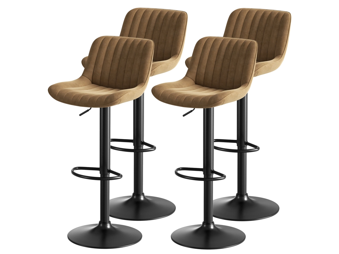 Taburetes De Comedor Giratorios 4 Unidades - Tapizados En Terciopelo, Ajustables, 360° - Marrón