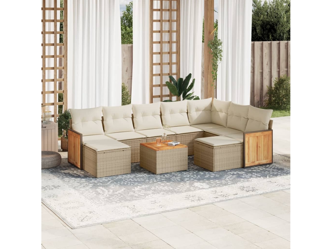 Conjunto de sofá de jardín de 10 piezas con cojines, mimbre sintético beige, Dkd Home Decor