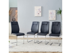 Silla de comedor de estilo nórdico en piel sintética negra (cuatro sillas por caja) - Diseño con costuras de malla