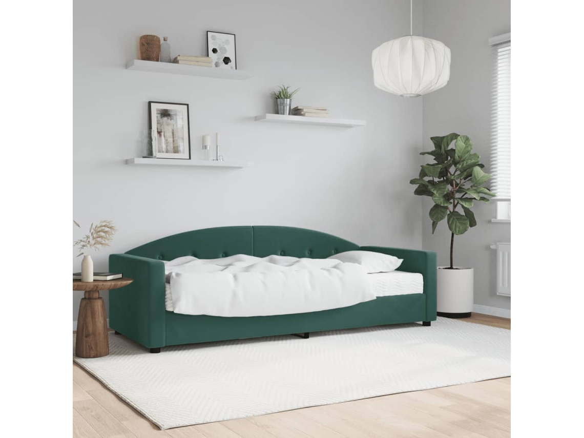 Sofá Cama Con Colchón Terciopelo Verde Oscuro 80x200 Cm