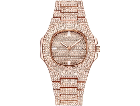 VEANXIN Relojes Reloj de Diamantes Reloj de Pulsera con Fecha Hip Hop-oro rosa