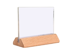 JILLIOPER Placa de Mesa Acrílica en Forma de T con Soporte de Madera de Haya para Oficina Cartel de Comida Tarjeta de Precio en Madera Maciza A4