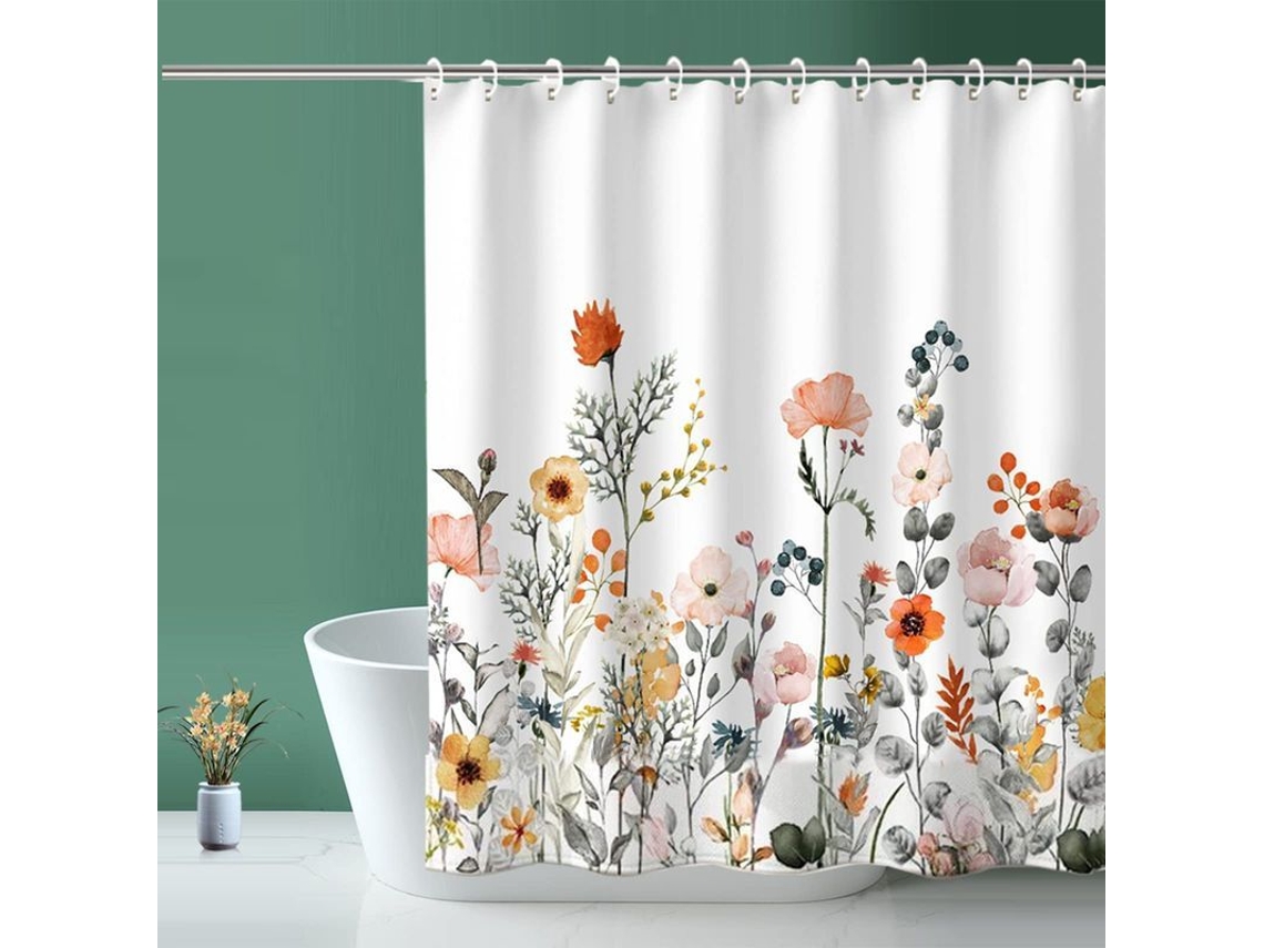 2026-cortina De Ducha Floral Linjou Blanca De Tela Con 12 Ganchos, Para Baño (180x180cm)