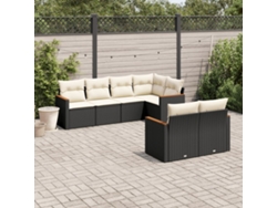 Conjunto de sofá de jardín de 7 piezas con cojines de mimbre negro de DKD Home Decor