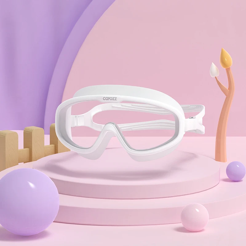 Gafas De Natación Infantiles De Silicona Ajustables E Impermeables (blanco Transparente), Antivaho, Con Protección Uv Y Montura Grande.