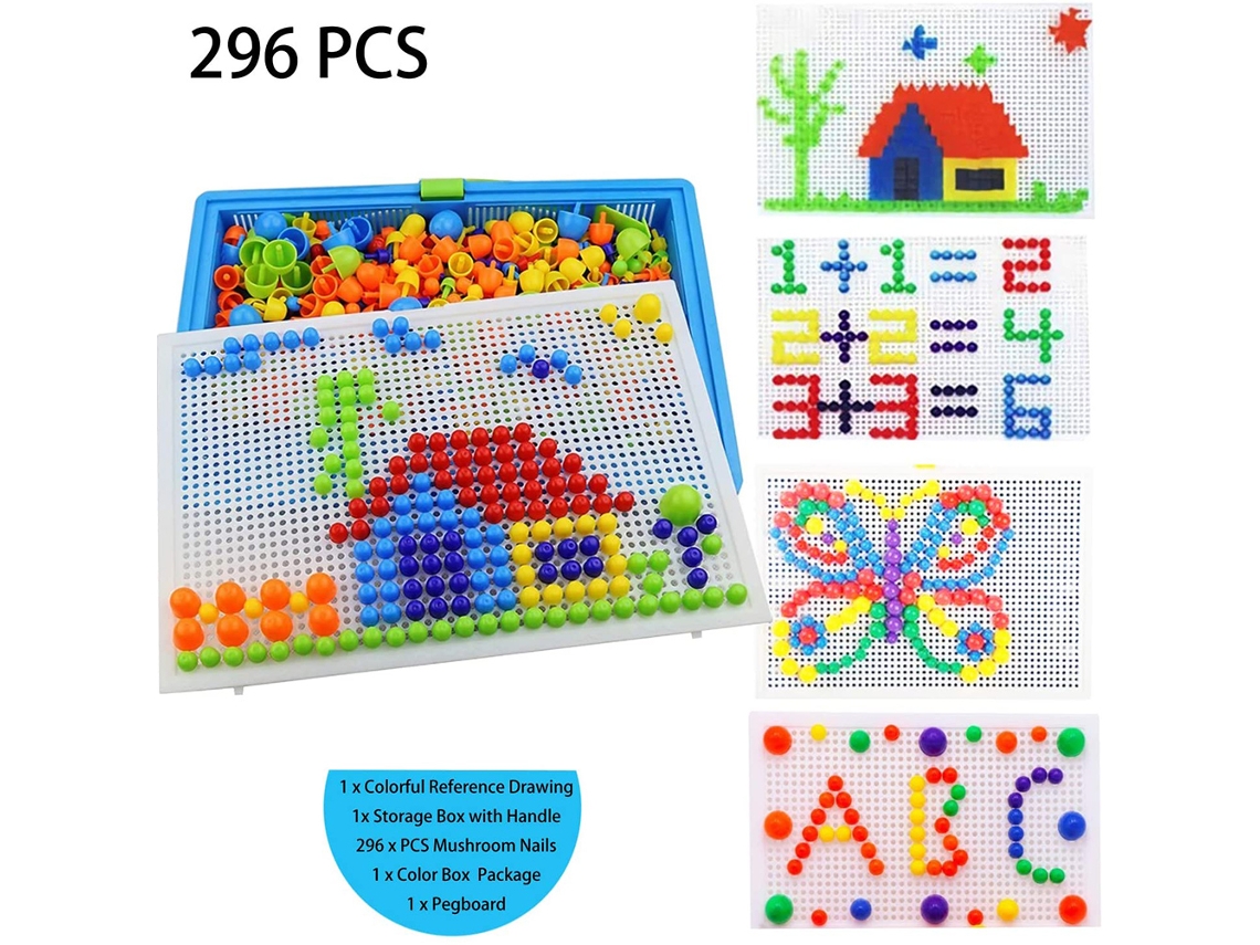 Conjunto De Quebra-cabeça De Pinos De Cogumelo Colorido 296pcs Para Crianças 4-10 Anos Com Tábua E Armazenamento