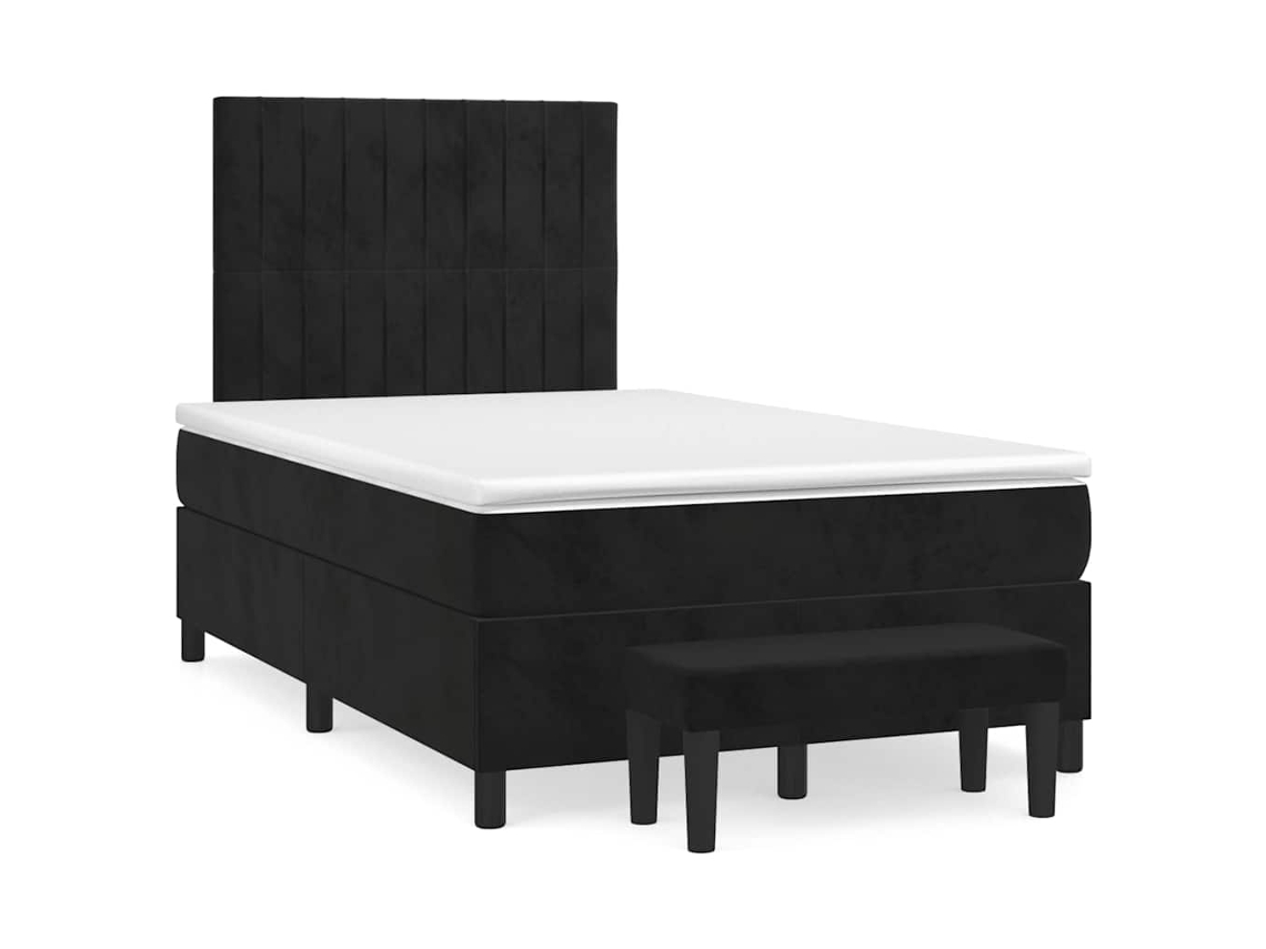 Cama Box Spring Con Colchón Terciopelo Negro 120x190 Cm