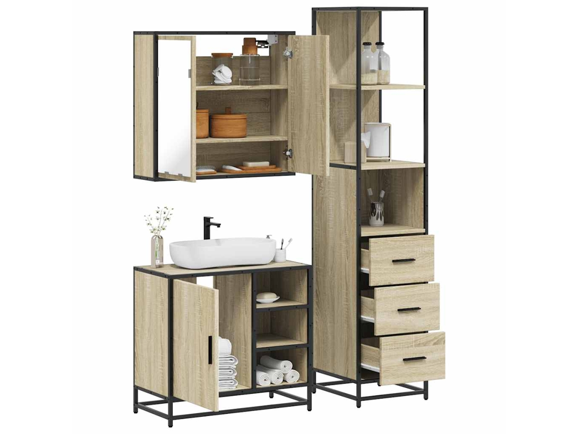 Juego de muebles de baño de 3 piezas, madera de roble, Sonoma