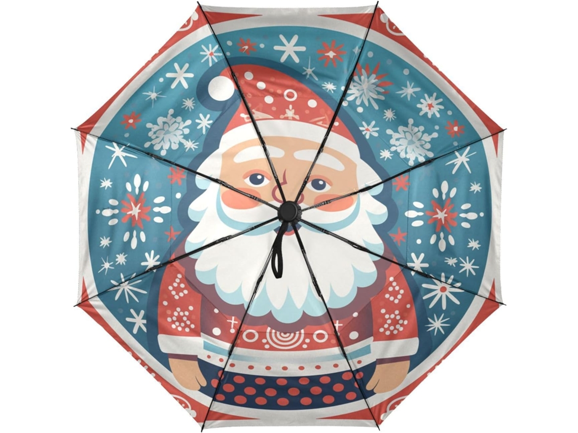 Paraguas de viaje automático con bonito estampado navideño en tejido resistente | Sin marca