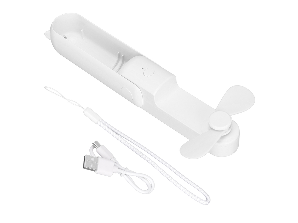 Ventilador USB portátil, 3 velocidades, batería externa plegable, blanco