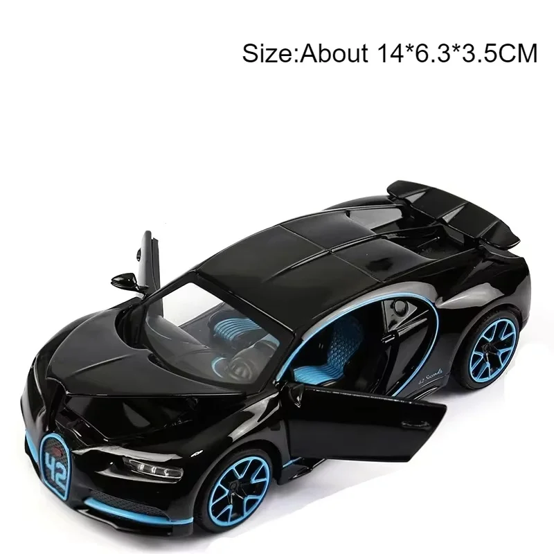 (Chiron Negro) Escala 1:32 - Modelo de coche deportivo en miniatura - Simulación de sonido y luz