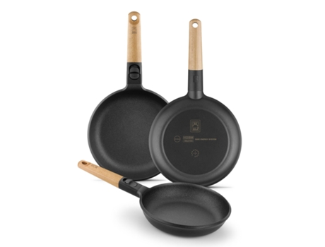 BRA Market - Sartén Antiadherente 26 cm Mango Desmontable en Madera de Haya. Apta Inducción