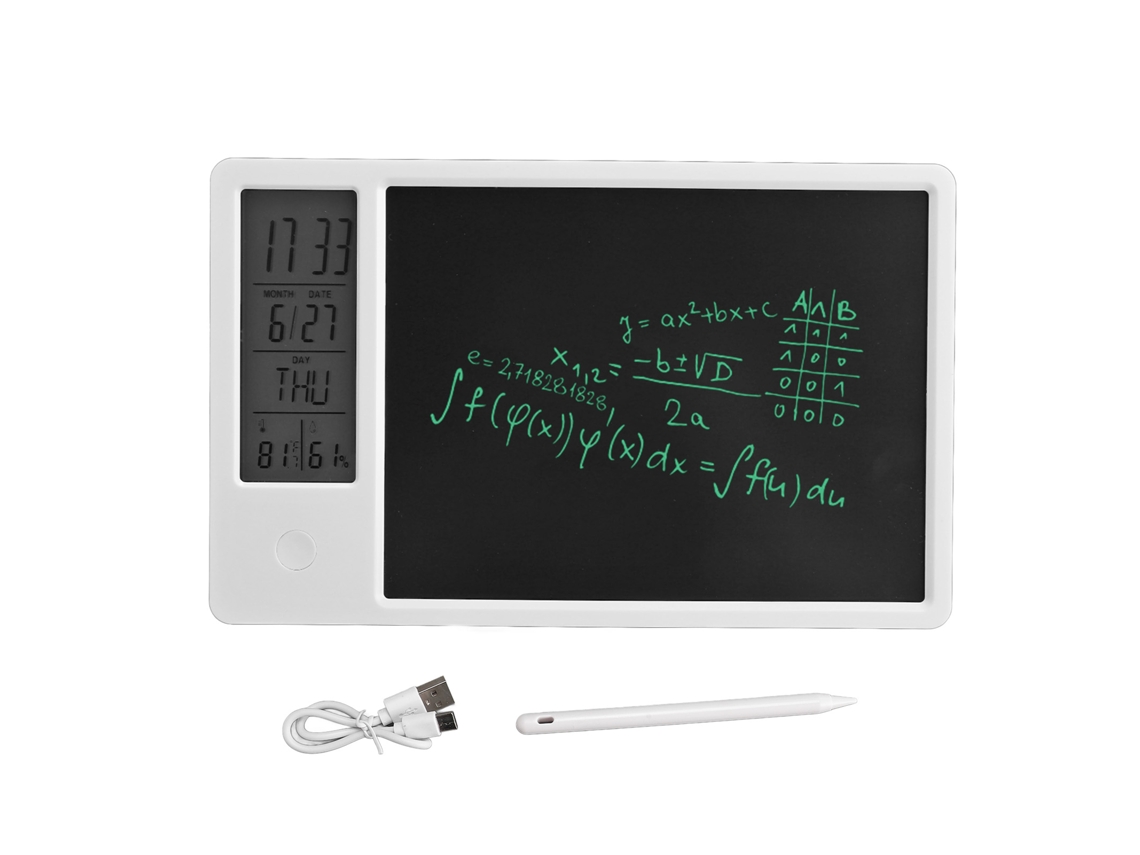 Tableta de escritura LCD recargable Yhl de 10 pulgadas con reloj y calendario digitales para oficina en casa - Blanca