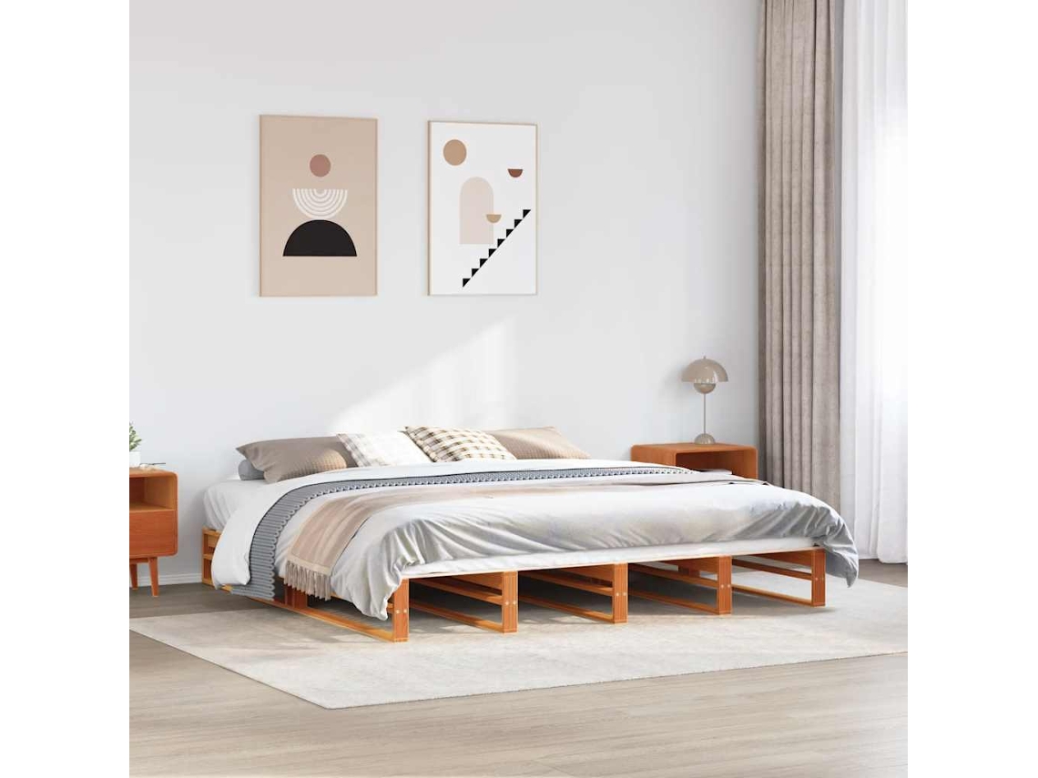 Cama Sin Colchón Madera Maciza De Pino Marrón Cera 180x200 Cm