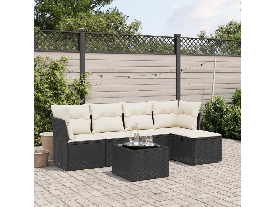 Conjunto de sofás de jardín de 6 piezas DKD Home Decor con cojines de mimbre negros