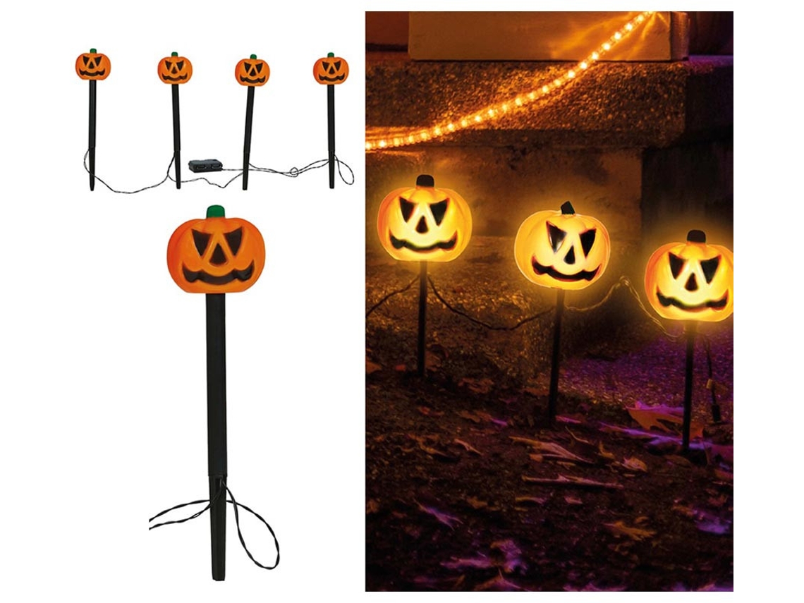4 Faroles Calabazas con Luz para Jardín 33 cm