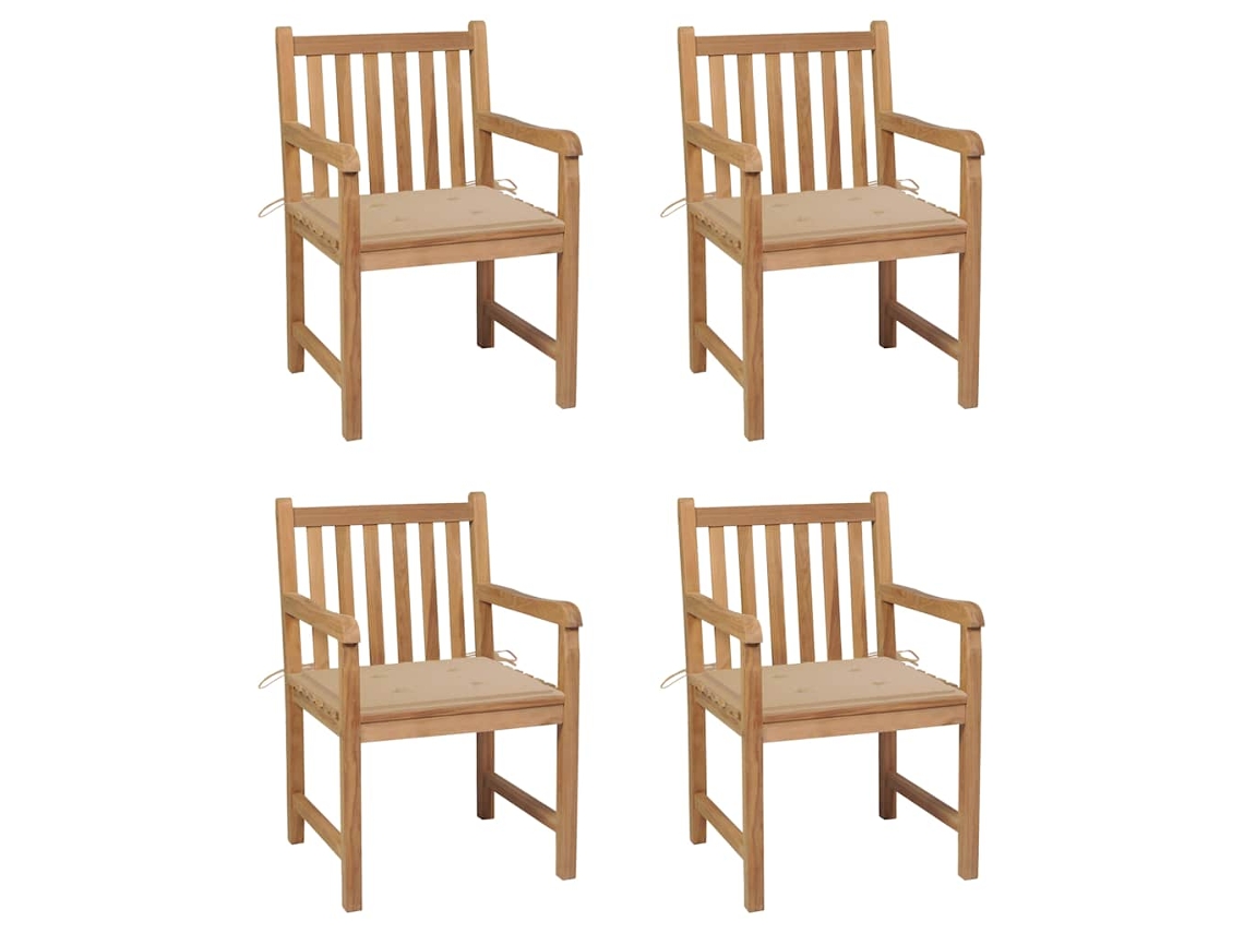 Sillas de jardín con cojines beige, 4 piezas, teca maciza, DKD HOME DECOR