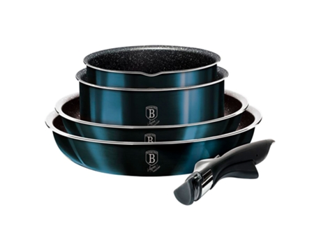 Bateria de cocina induccion 9 Piezas BERLINGER HAUS (16-20-24 cm - Aluminio Forjado - Gris)Aquamarine
