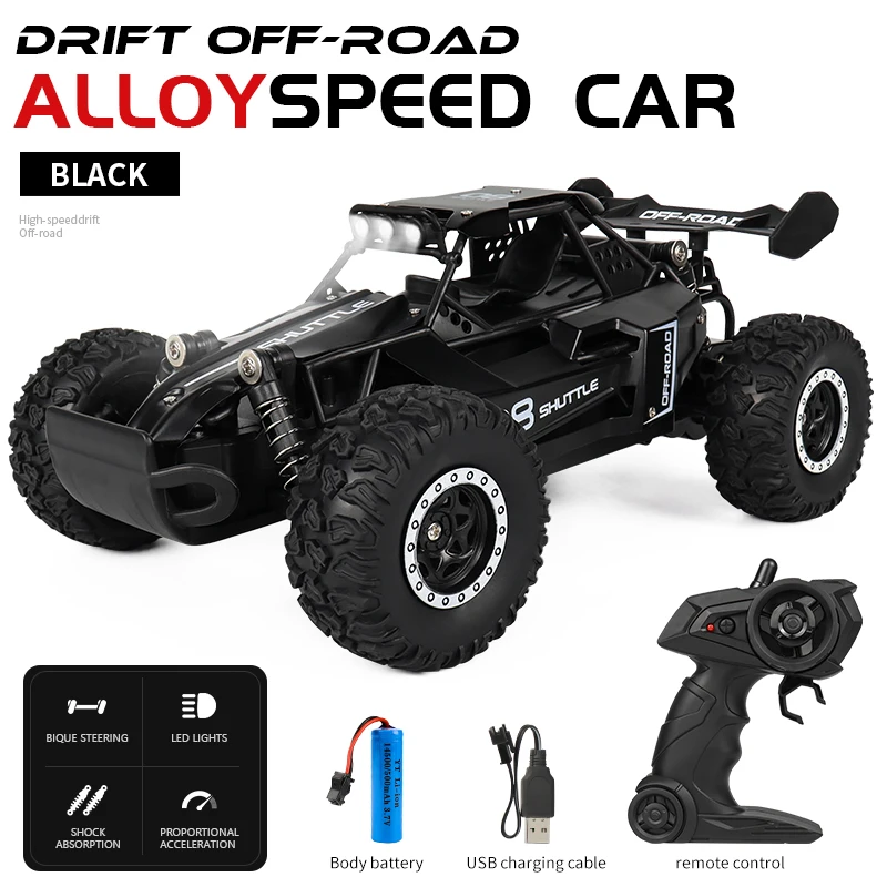 (negro) Coche De Control Remoto 2.4g Con Luces Led, Vehículo Todoterreno Con Tracción En Las Cuatro Ruedas.
