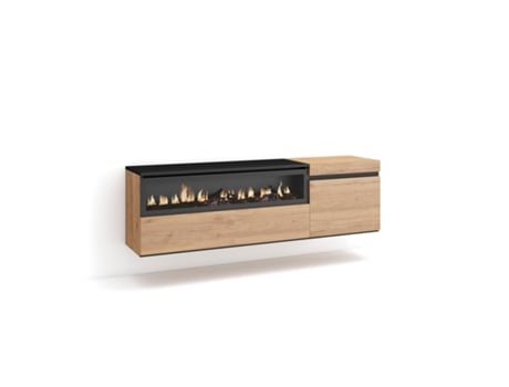 Mueble TV Televisión 150x45x35cm Para TV hasta 65 Chimenea eléctrica Colgado Suspendido Roble y negro