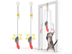 Conjunto De Dos Juguetes Interactivos Para Gatos: Un Ratón Colgante Con Cola De Plumas Y Un Cordón Elástico Que Emite Un Chirrido, Ideal Par