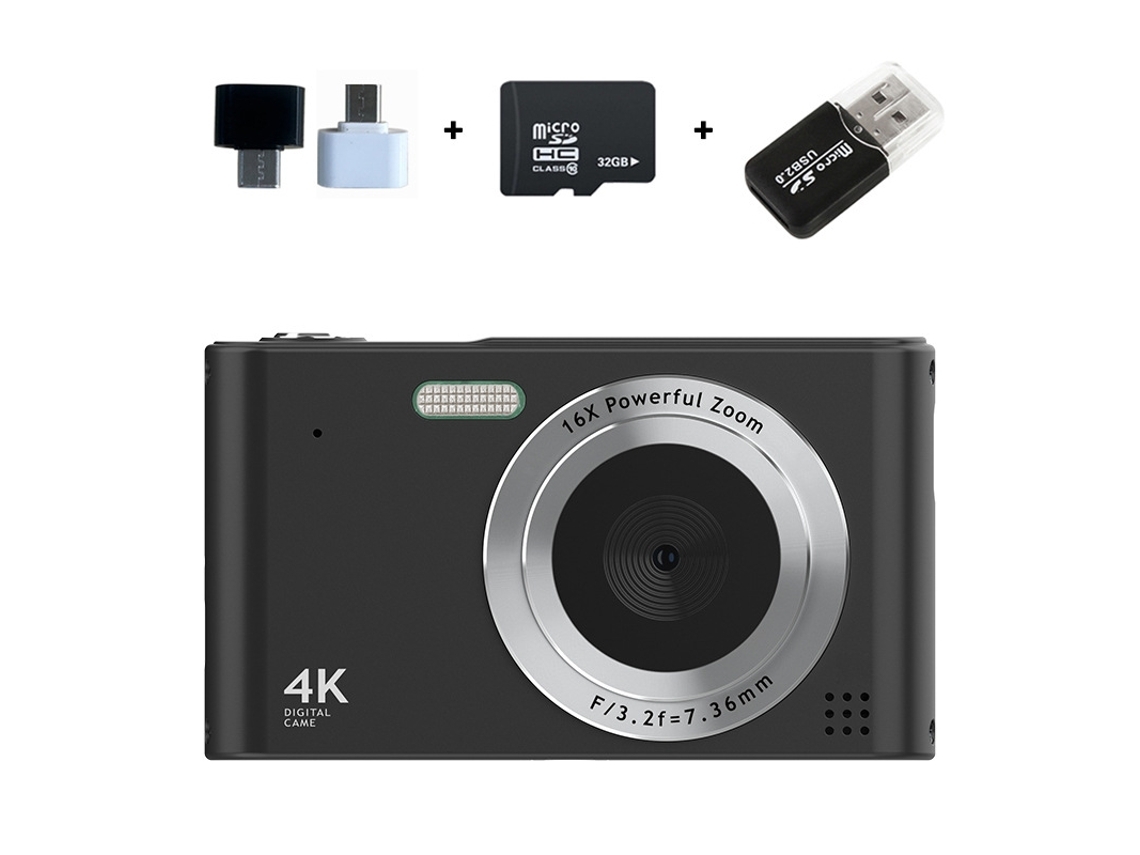Mini Cámara Compacta Uhd 4k Cámara Digital Auto Focus 16x Zoom 32g Negra Veanxin