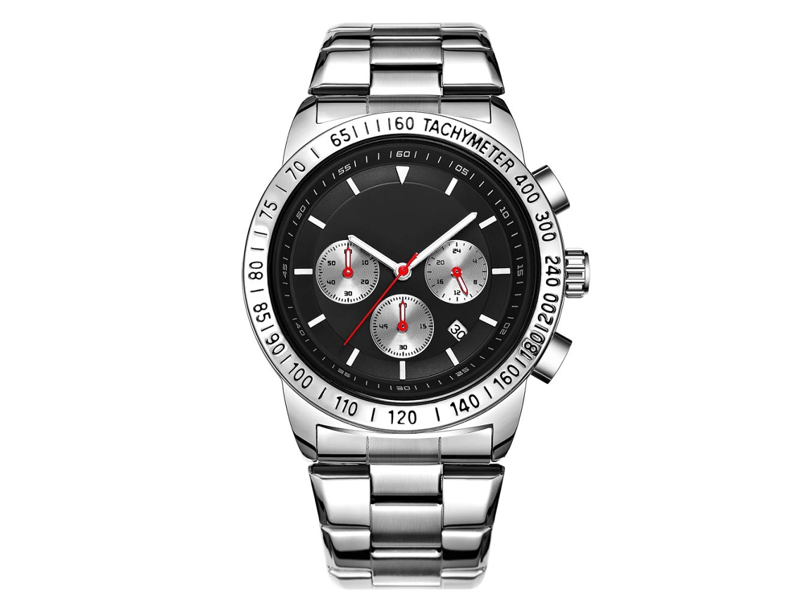 Reloj De Pulsera Ochstin De Acero Con Cuerda De Acero Dial Redondo Cuarzo Para Hombres Negro Plata