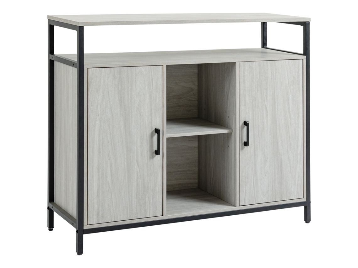 Aparador moderno de madera ZENCORE SERVICES con 2 armarios y estantes, para salón y recibidor, gris claro, 100x34x87,2cm