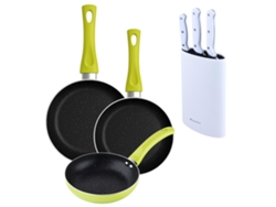 Juego de 3 sartenes Bergner Molen de Ø20ø24ø28 cm con bloque de cuchillos para cocina
