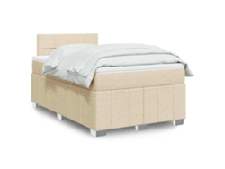 Cama Box Spring Con Colchón Tela Color Crema 120x200 Cm