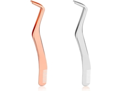Pinzas Para Pestañas 2 En 1 De Acero Inoxidable Con Aplicador Y Peine, Oro Rosa Y Plata.