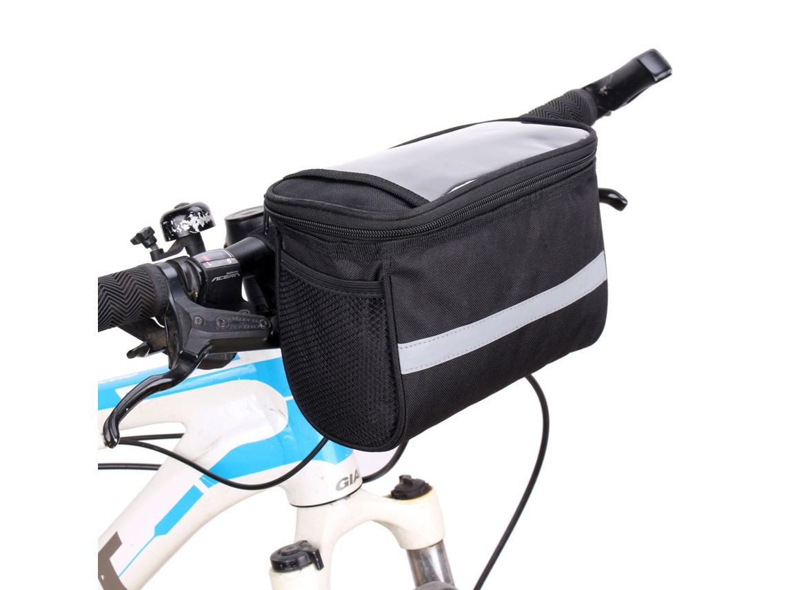 Bolsa grande para manillar, cesta frontal multifuncional extraíble con bandas reflectantes. Mdug (negra)
