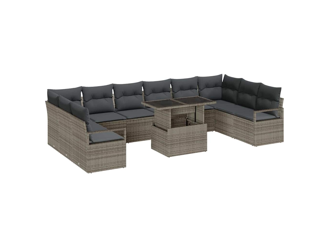 Maison Exclusive - Juego de sofás de jardín con cojines, 11 piezas, mimbre gris, Pe